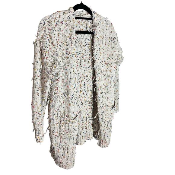 Entro Rainbow Confetti Loose Thread Design Knit Pocket Cardigan Sweater Sz Sm - Picture 1 of 4